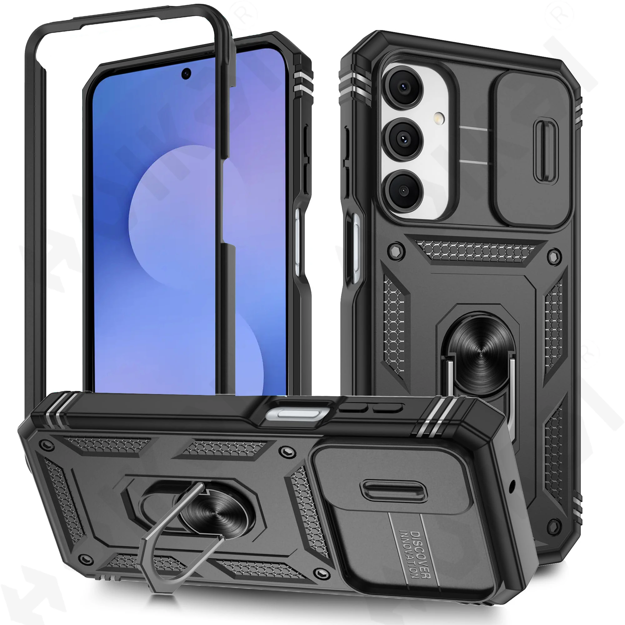 360° Rotating Ring Kickstand Military-Grade Protective Phone Case with Slide Camera Cover