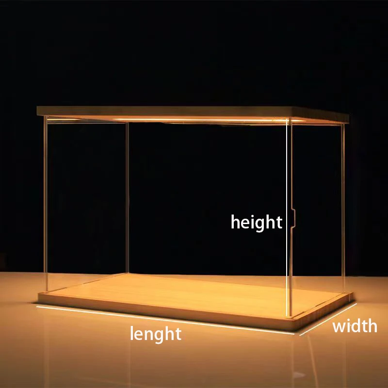 LED 조명이 있는 나무 그림 디스플레이 케이스, 투명 아크릴 먼지 보호 디스플레이 박스, 클레이 블록 보관함