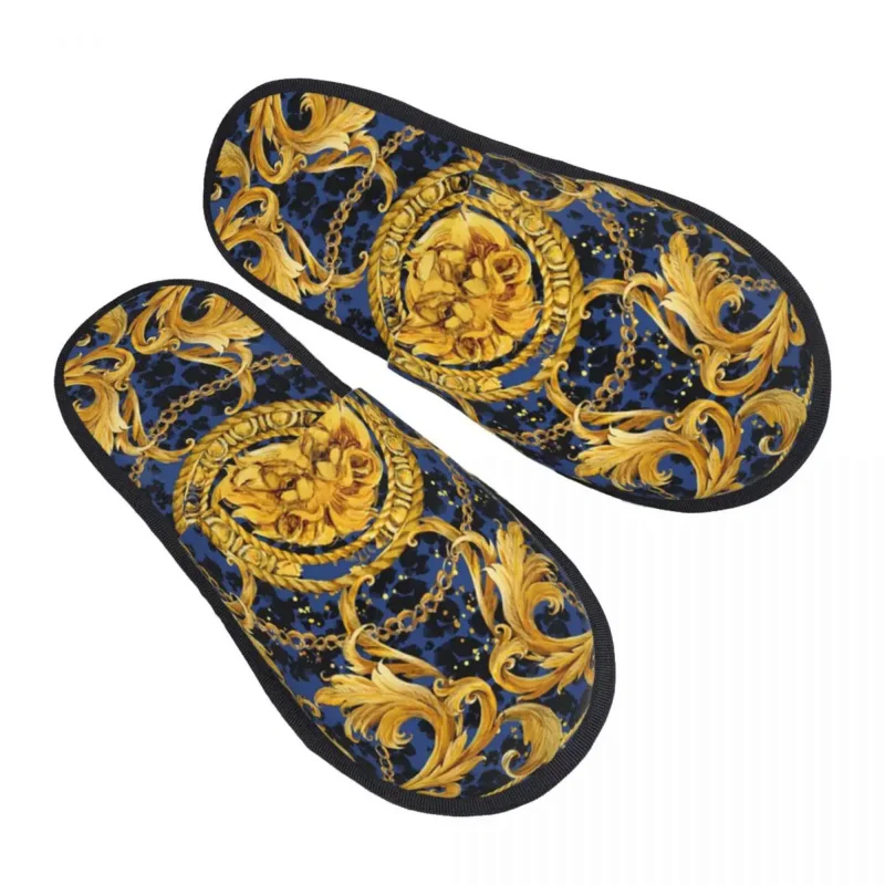 

Baroque Golden Lion And Damask House Slippers Women Comfy Memory Foam Slip On Spa Slipper Shoes