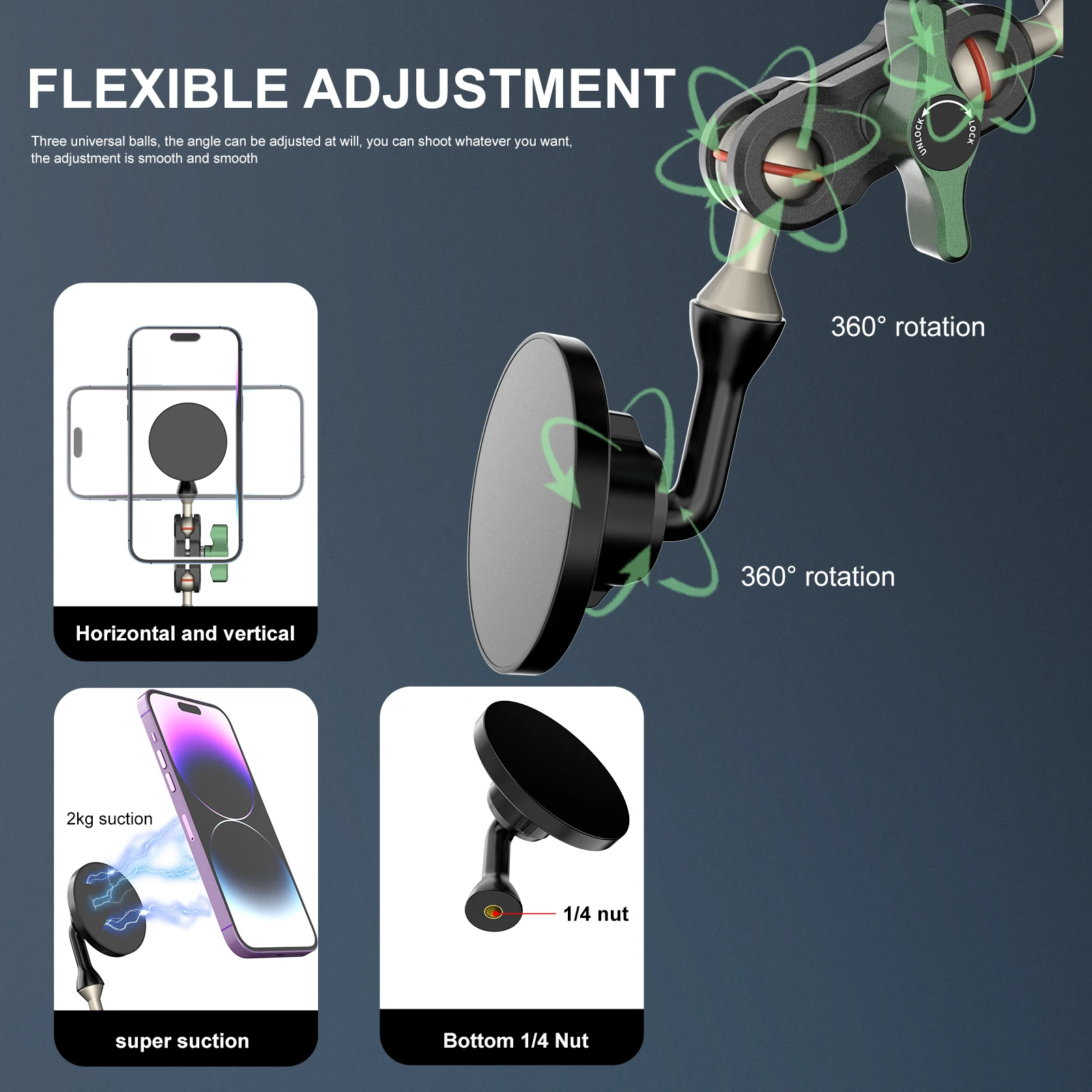 Attacco Magnetizzato Mittro Supporto Magnetico Universale Per Cellulare In Auto - Girevole 360°, Per Cruscotto, In Alluminio Supporto Telefono Magnetico 360 - Foto 4