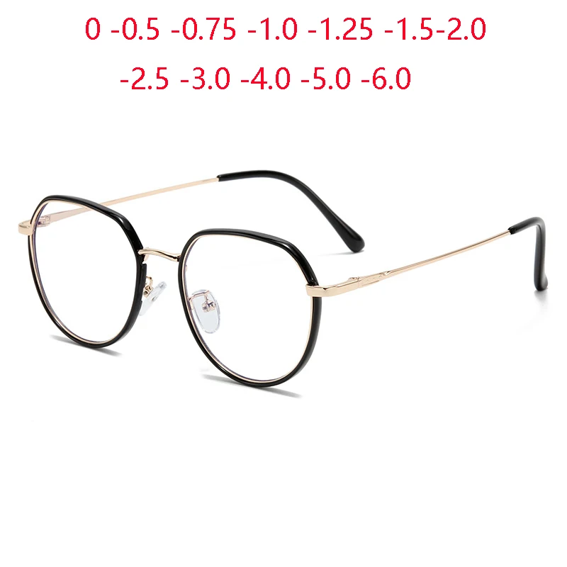 

1.56 Aspheric Anti Blue Light Polygon Nearsighted Glasses For Women Metal Myopia Prescript Glasses Woman 0 -0.5 -0.75 To -6.0