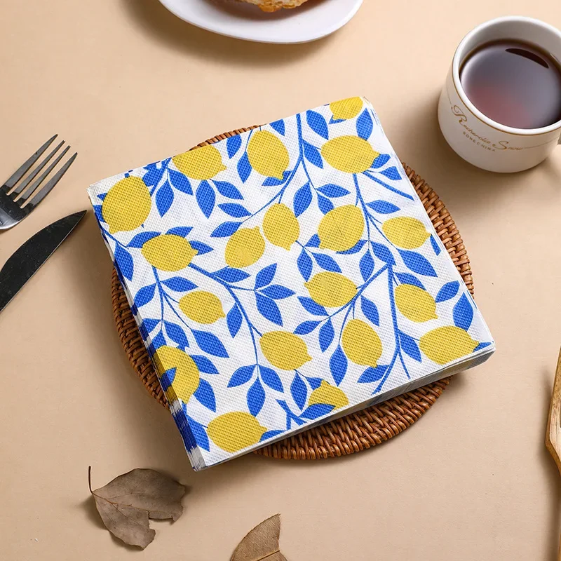 20pcs Dessert Shop Placemats Summer Lemon Party Print Disposable Home Use Placemat Paper Holiday Ambience Decoration Paper