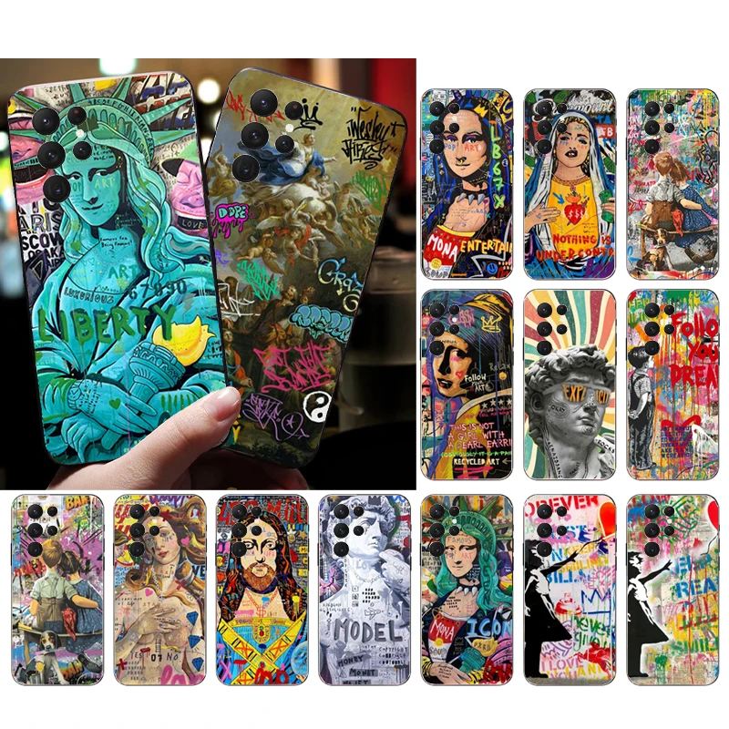 

Pop Street Graffiti Art Mona Lisa David Phone Case For Samsung S24 S23 S22 S21 S20 Ultra S20 S22 S21 S10E S20 FE S24 Plus