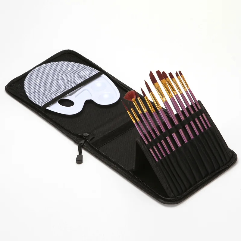 12pcs Purple Artist Paint Brushes Set with Cloth Bag Palette Nylon Hair Wood Handle Painting Brush for Oil Acrylic Watercolor paint brushes palettes set 30pcs flat nylon hair artist brushes with 5pcs paint trays for acrylic watercolor oil body painting