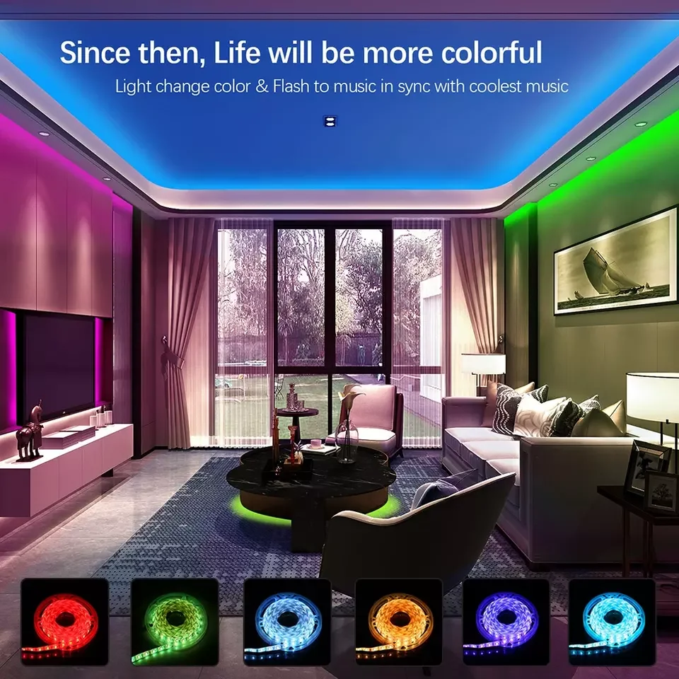 스마트 RGB LED TV 스트립 조명, USB SMD5050, 30LED/m, 와이파이, 음성, 앱, 리모컨 앰비언트 라이트 바, 침실 게임룸 장식 램프