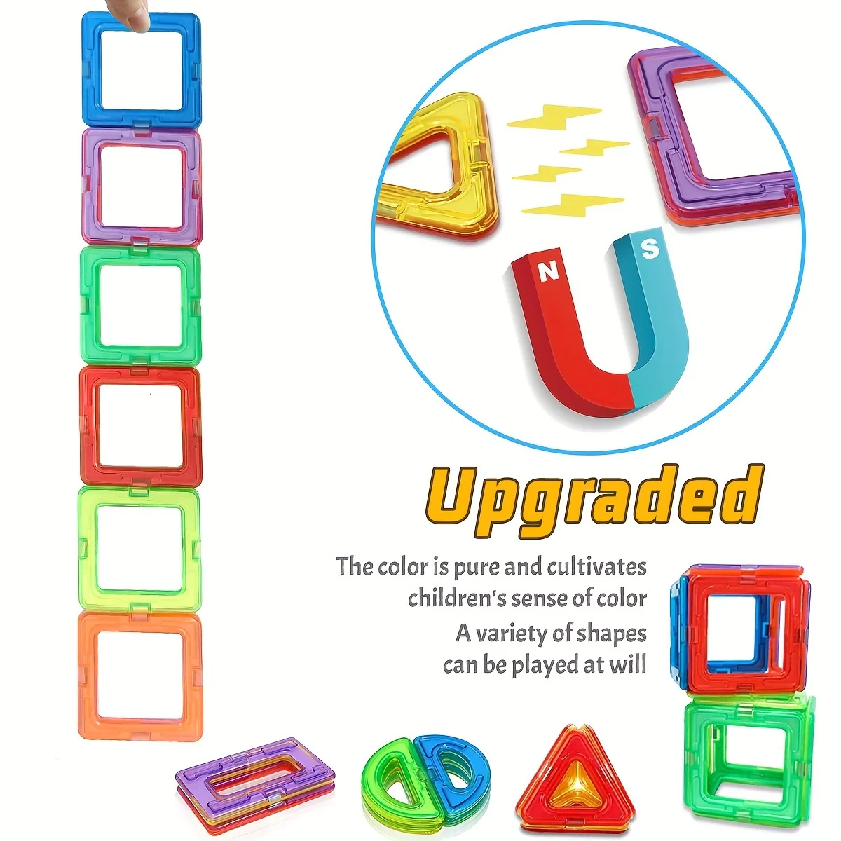 Magnetic building blocks magnetic assembly toy Large Magnetic Building Blocks Set for Kids-STEM Educational Toy Ages 3-6 Perfect Birthday Gift Random Colors