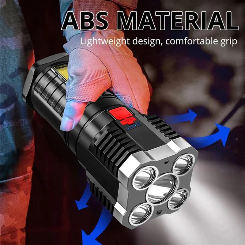 ABZV-Super Bright Flashlight Ultra Powerful LED Torch Light Rechargeable Side Light 5LED Outdoor Flashlight for Camping