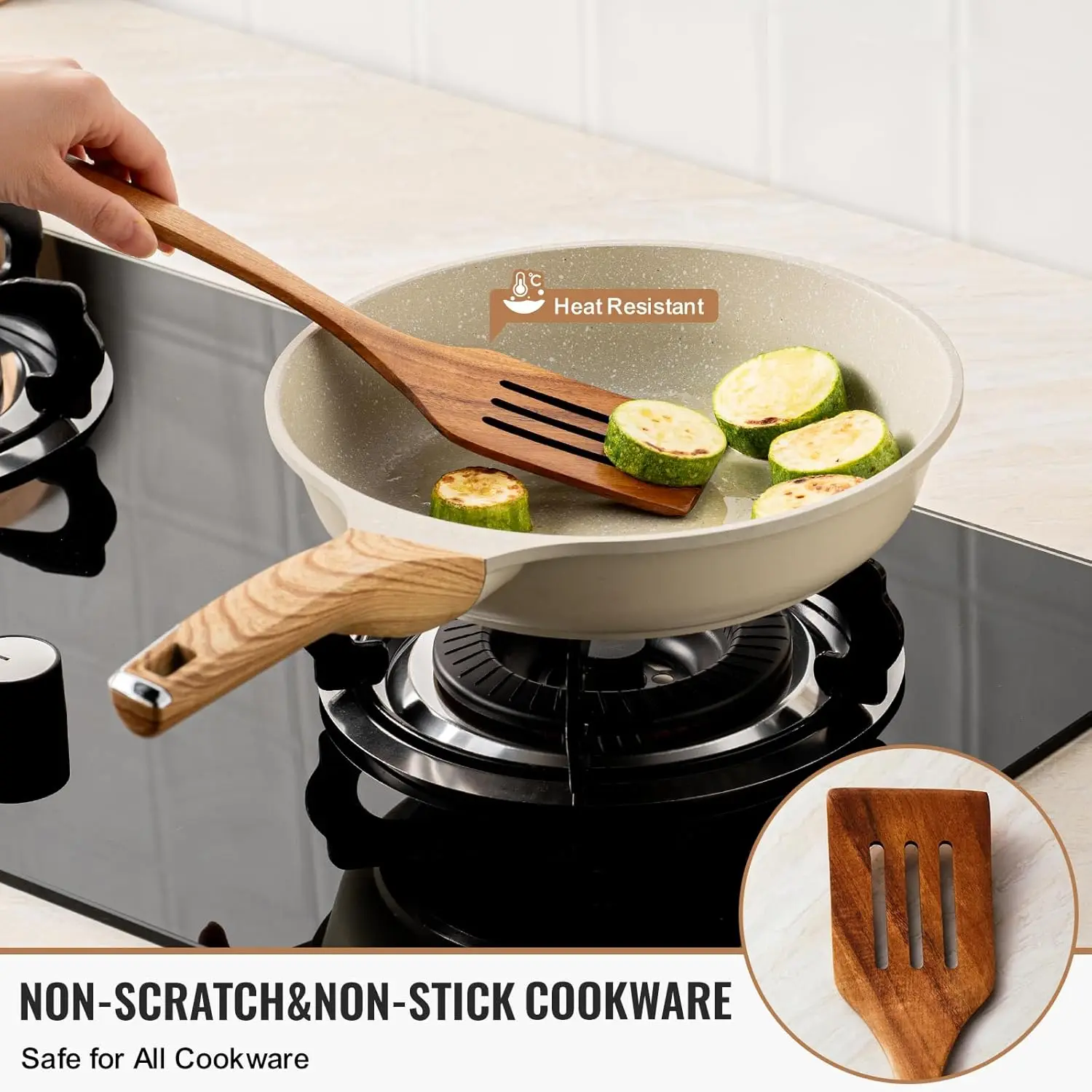 10-Piece Natural Teak Wooden Kitchen Utensil Set, Durable Non-Stick Cooking Spoons with Comfort Grip and Smooth Finish 5