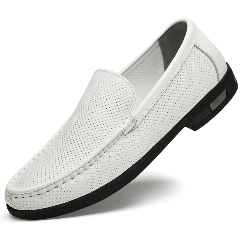 

Genuine Leather Shoes Men Summer Breathable Business Shoes Big Size 36-46 Driving Shoes Slip On Moccasins Gentlemen Loafers