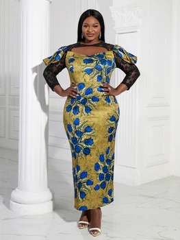 Ndidi Cut Out Chest Lace Sleeve Print Dress