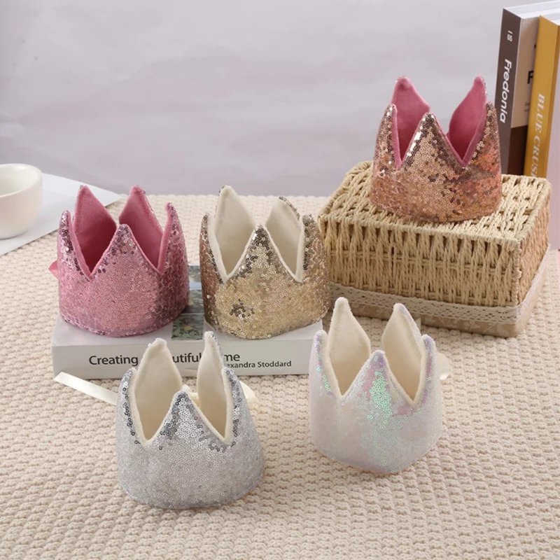 Baby Crown Hat Shower Girl Glitter Pink Crown Birthday Party Headwear Stage Performance Headband Star Fairy Stick Princess Cosplay Prop