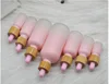 5X 5-100ml Frosted Gradient Pink Bamboo Cap Glass Dropper Bottles Essential Oil Perfume Refillable Bottles Glass Pipettes Vial 5
