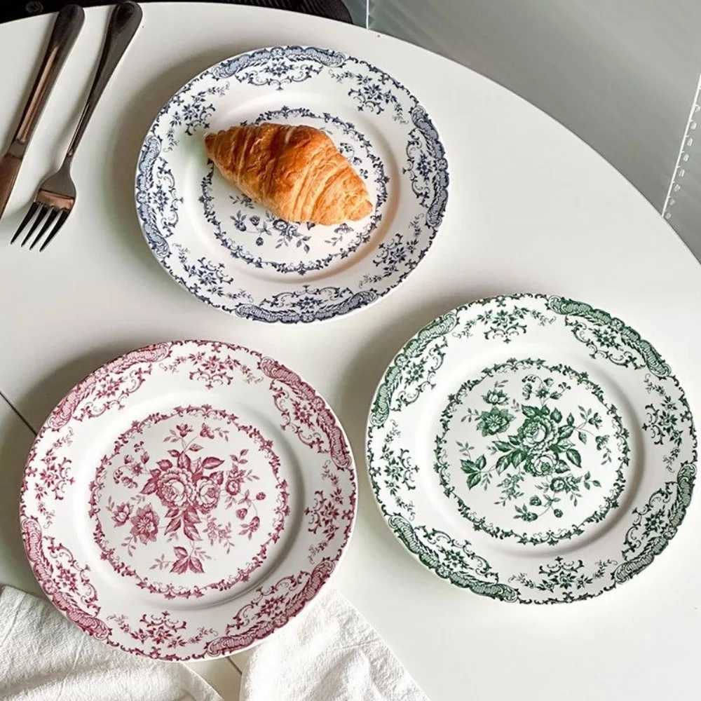 Set da Pranzo Retrò Nordico con Motivo Floreale, Piatto in Ceramica Elegante, Piatto Poco Profondo di Lusso Raffinato per Ristorante - immagine 2
