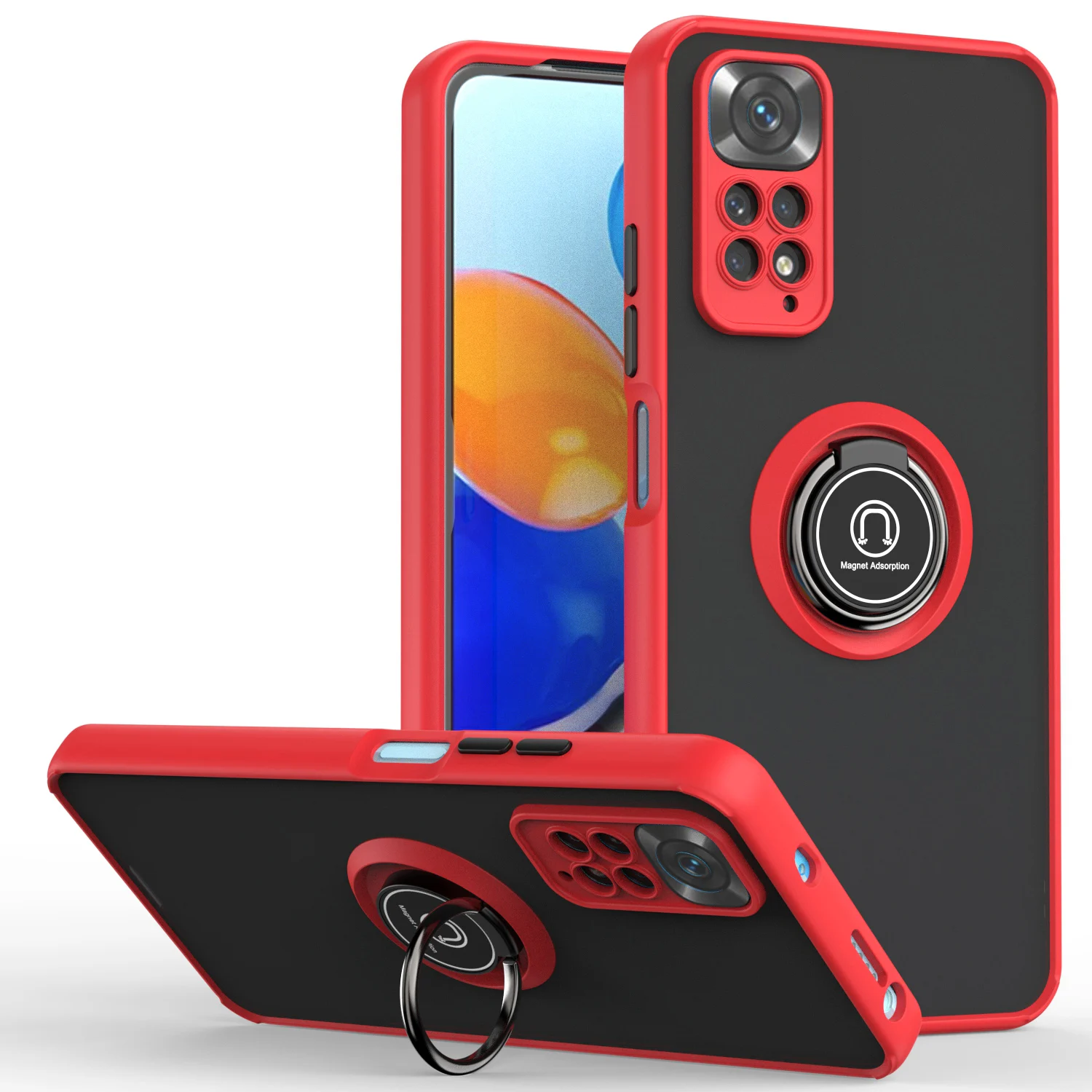 Magnetic Ring Holder Tpu Bumper Shockproof Case For Xiaomi Redmi Note 11S 11 10S 10 9S 9 Pro Max Matte Hard Plastic Back Cover