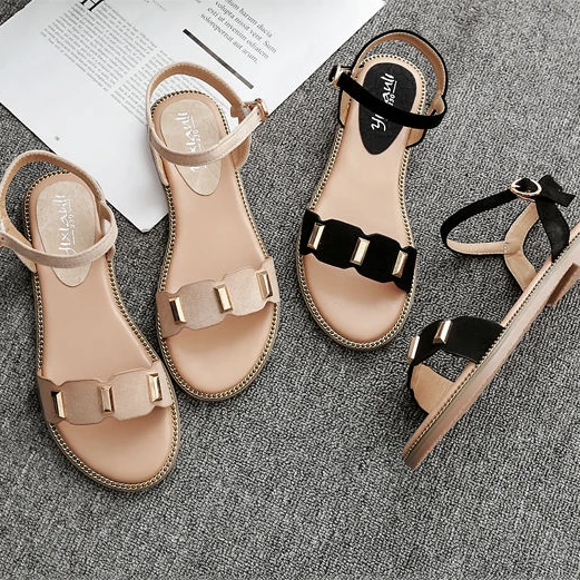 Sandal Wanita Tanpa Hak Nyaman Musim Panas 2025 Sepatu Flat Hitam
