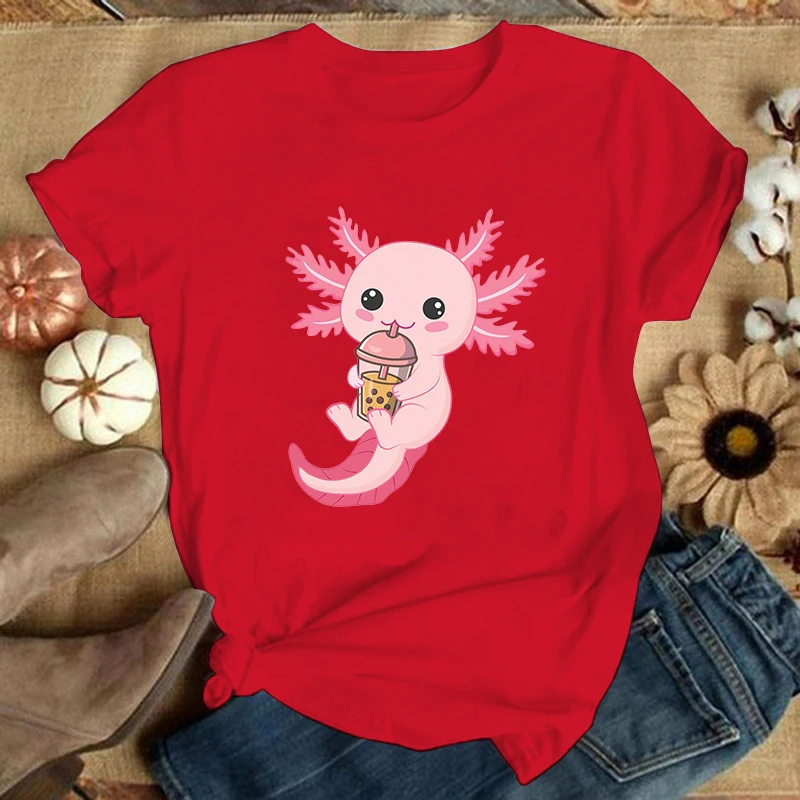 

(Premium T-shirt)New Hot Axolotl T-Shirts Fashion Women Girls Summer Tee Shirt Casual Short Sleeve Round Neck Tops T-Shirts