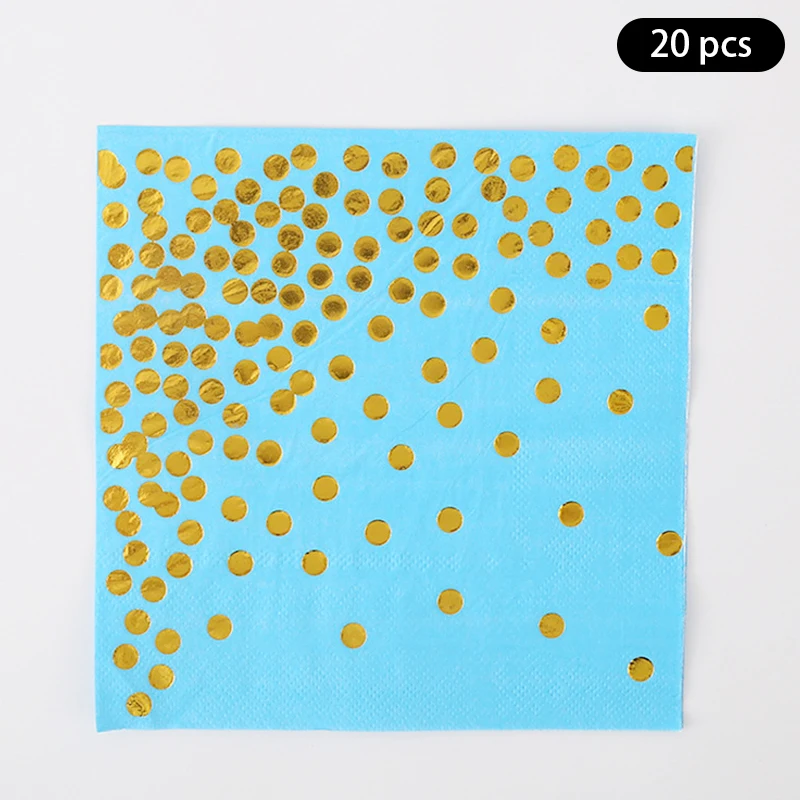 10pcs bronzing blue dot birthday tableware disposable tablecloth dinner plate tissue paper cup disposable tableware set