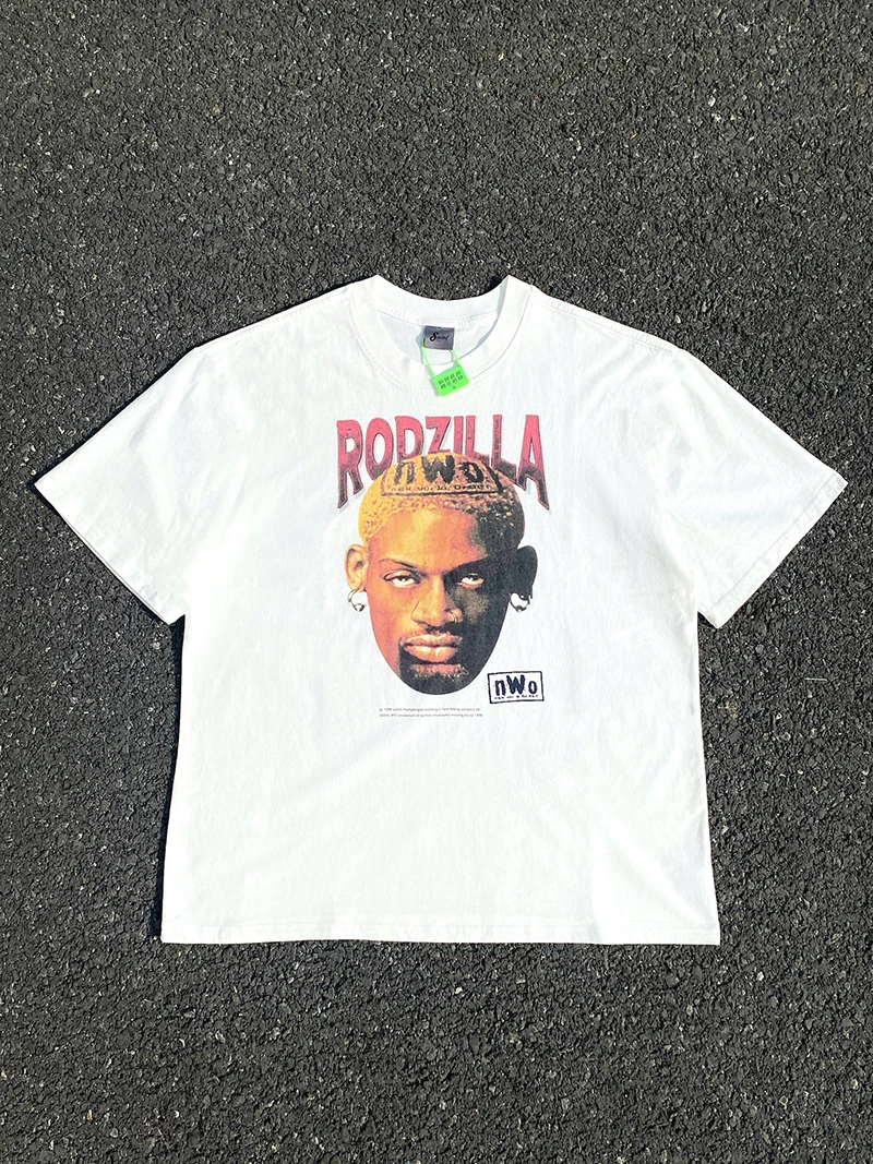 

Retro Saint West Coast Street Graffiti Hip Hop High Street Short Sleeved T-shirt Large Retro Casual Short Sleeved T-shirt