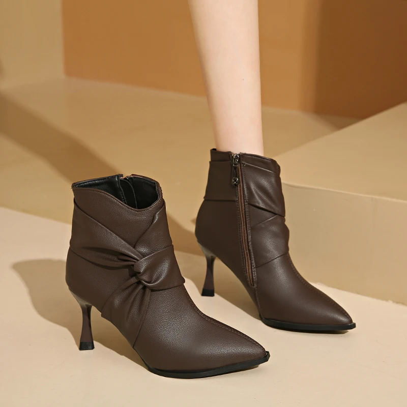 Aphixta 8cm Thin Heels Sexy Women Ankle Boots Butterfly Knot Dec Winter Warm Modern Shoes Women zapatos mujer 2024 tendencia