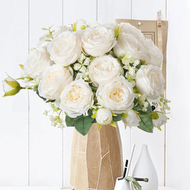 Fleurs artificielles fausses pivoines blanches en soie, utilisées pour la maison, décoration de Vase, couronne de noël, Bouquet de mariage, accessoires de fête 1