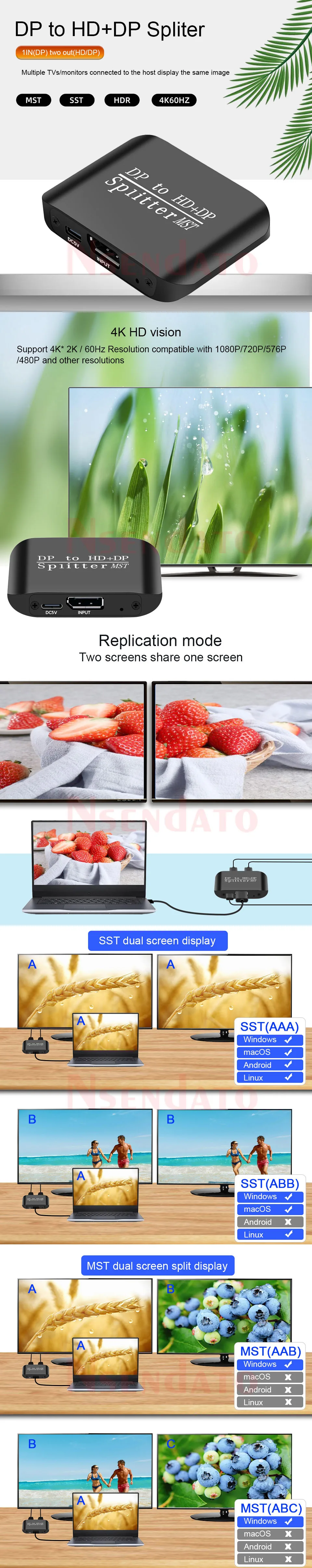 DP USB C To HDMI DP Splitter 8K DisplayPort Splitter 1 in 2 Out DisplayPort Spli