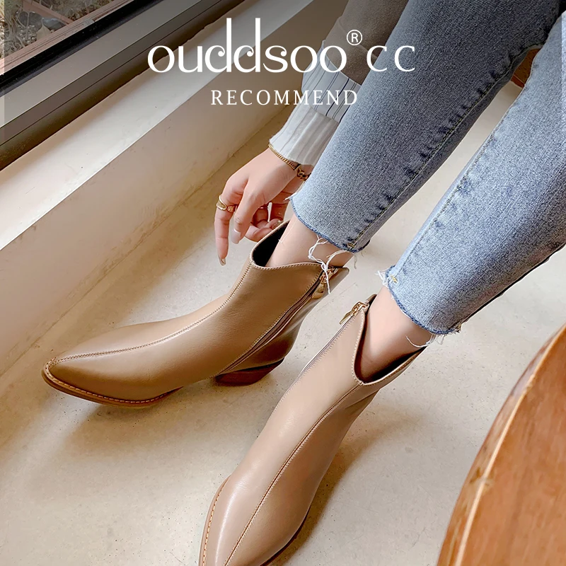 

ODS Pointed Toe Shoes Woman 2024 Winter Newest Genuine Leather Fashion Ankle Boots Concise Design Prom Boots Shoes for Women