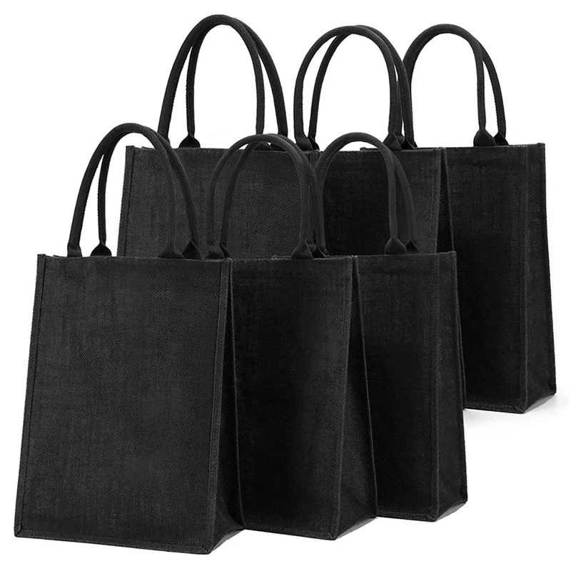 

Купольная Джутовая сумка-тоут 6 шт., стандартные женские сумки с ручками, многоразовая продуктовая сумка для женщин, сумка для покупок, простые черные джутовые сумки