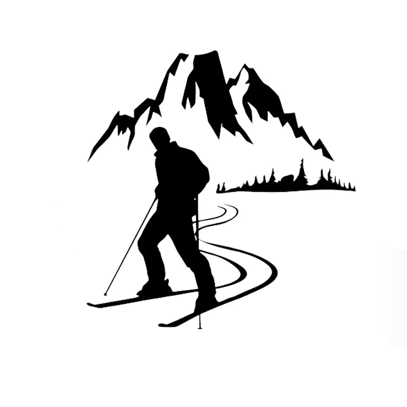 

13.2X13.6CM Skier Sports Mountain Snow Car Stickers Vinyl Waterproof Decals Camper Exterior Decoration