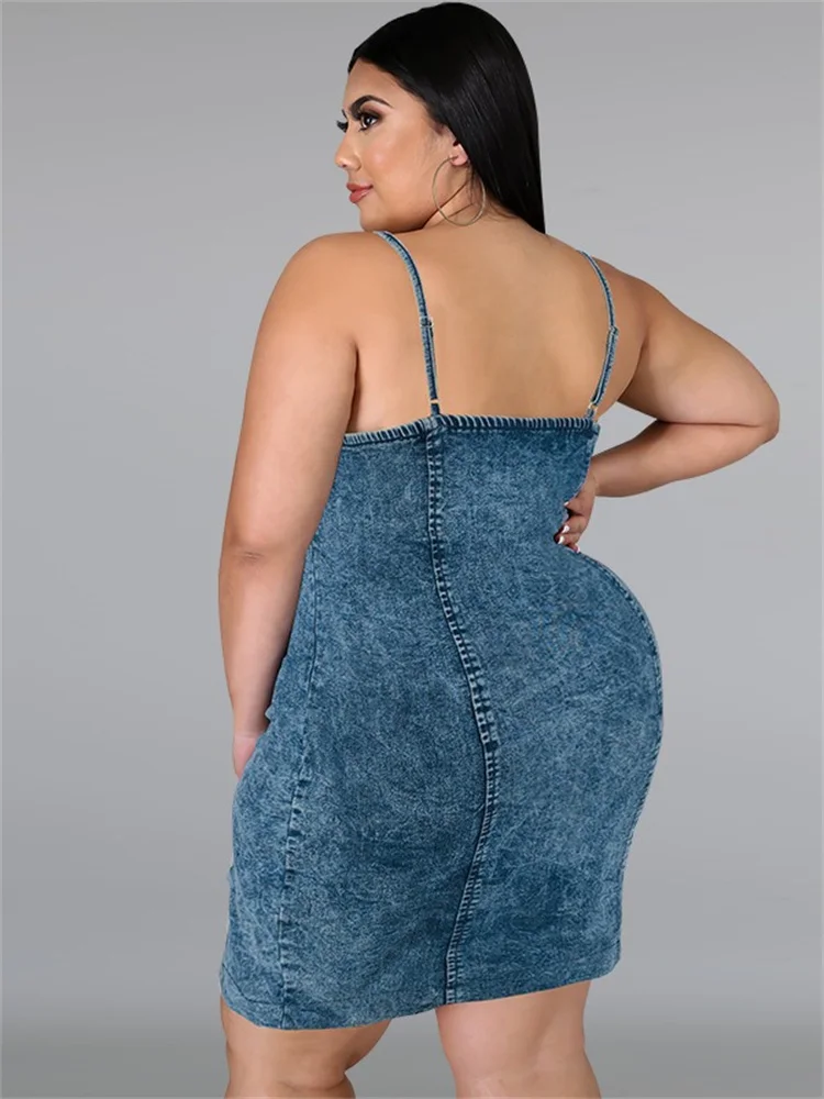 Wmstar Plus Size Denim Dresses for Women Summer Sleeveless Fashion Casual Bodycon Button Midi Dress Wholesale Dropshipping 2024