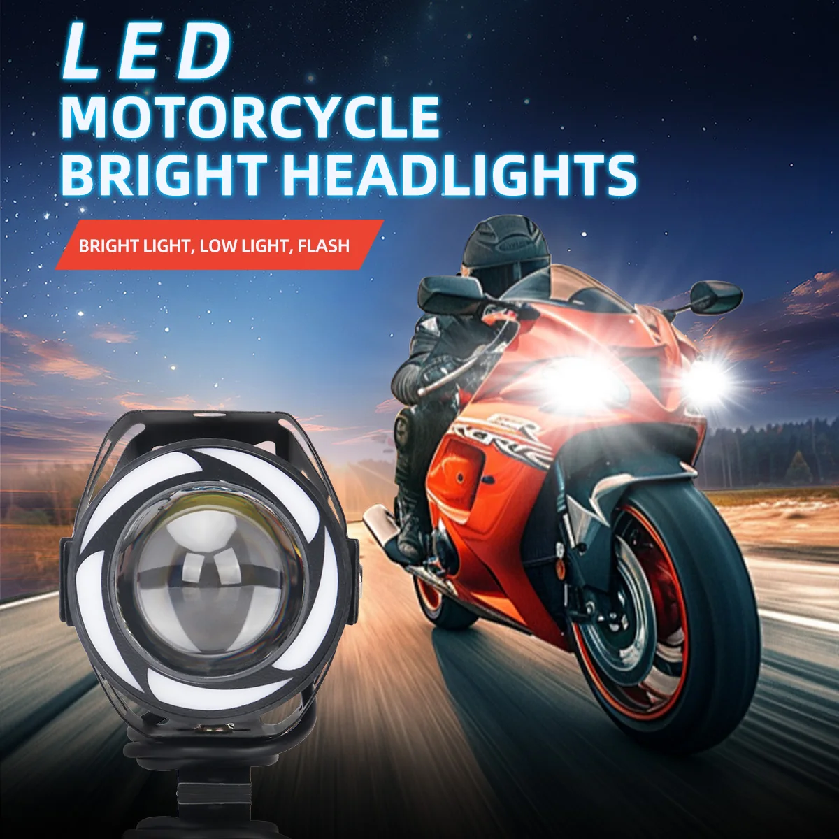 2pcs Mini U7 Angel Eye RGB Motorcycle Headlight LED Spotlight Fog lamp High low beams moto Headlamps lens scooter Driving lights