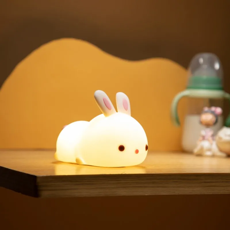 

New Silicone Bunny Lamp For Kids Rabbit Light USB Rechargeable Bedside Light 7 Color Modes Rabbit Pat Night Light Touch Gift Toy