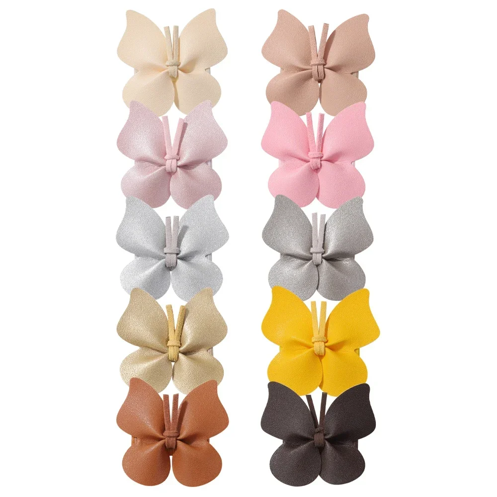 

2pcs Cute Hair Accessories for Girls Baby Leather Butterfly Clips Hairpins Headband Solid Princess PU Hair Bow Safe Hair Clips
