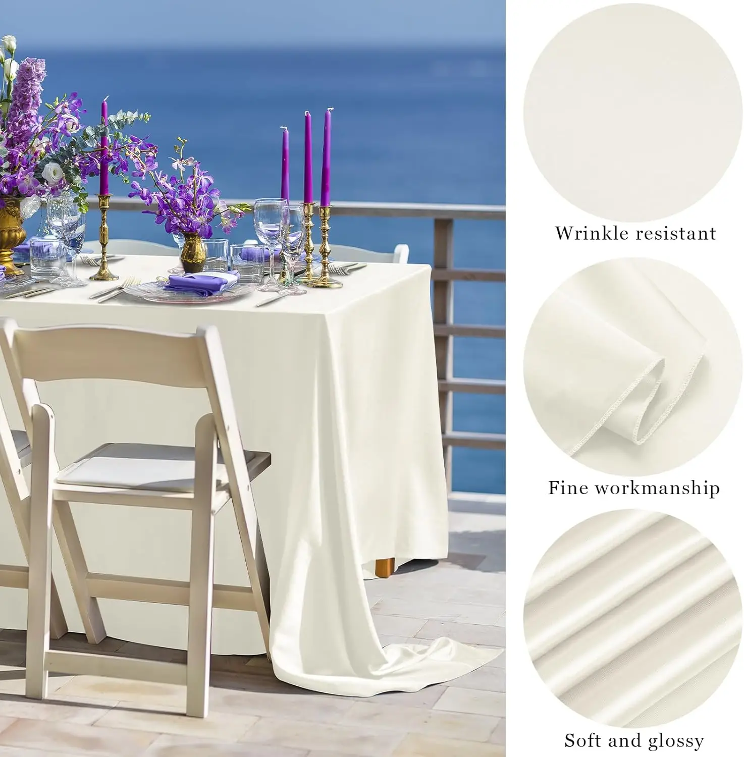 Tablecloth Satin Rectangular Table Overlay Cover Bright Silk Tablecloth Smooth Fabric for Wedding Banquet Table Decoration Ivory 4