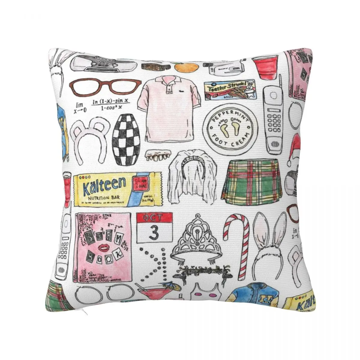 Mean Girls Illustration Burn Book Quote Mouse Bunny Ears Kalteen Bars Tiara Orange Throw Pillow Luxury Decor