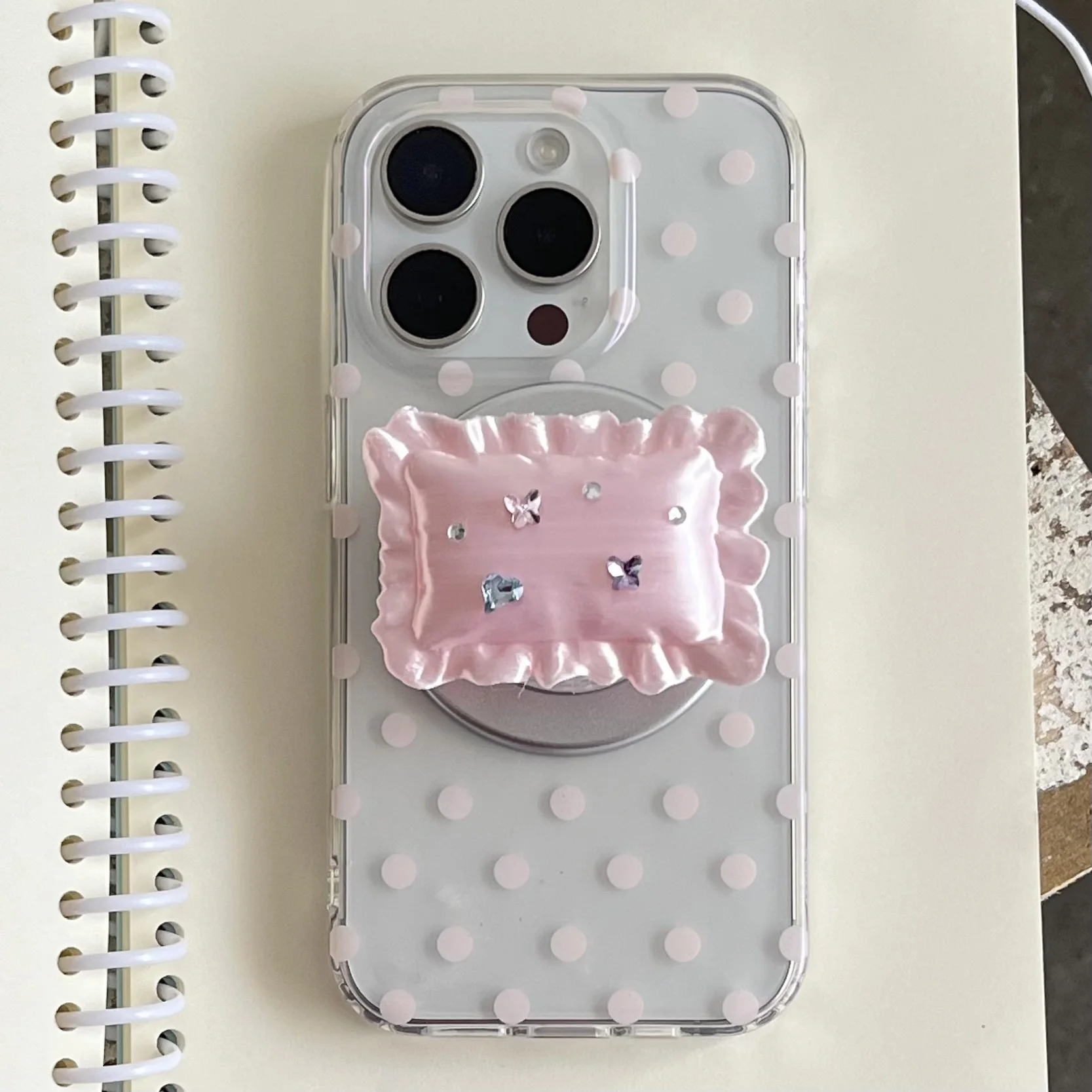 Polka Dot Double Layer Shockproof Magnetic Case with Pillow Holder