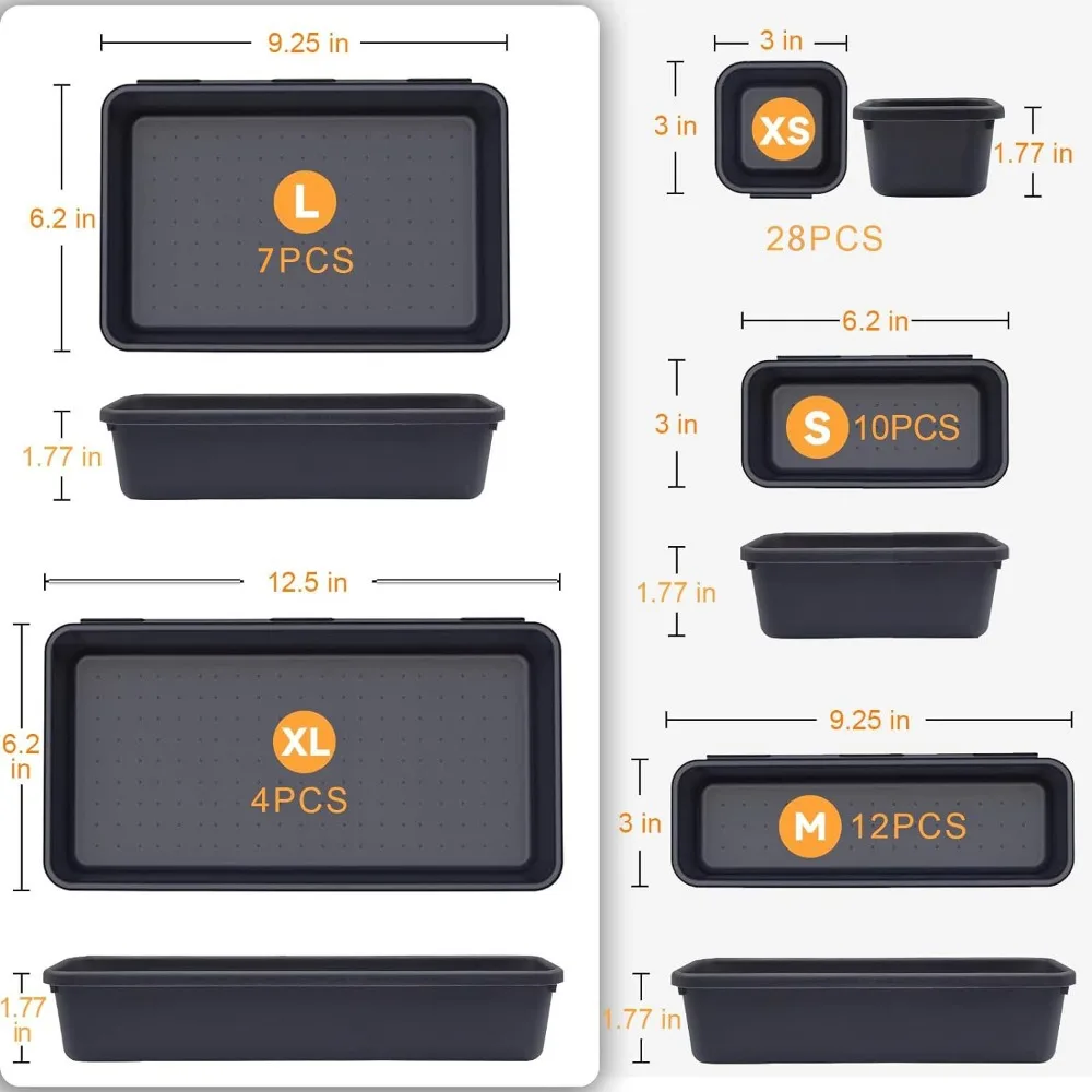 61/45/34/24/9PCS Desk Drawer Organizers 5 Size Interlocking