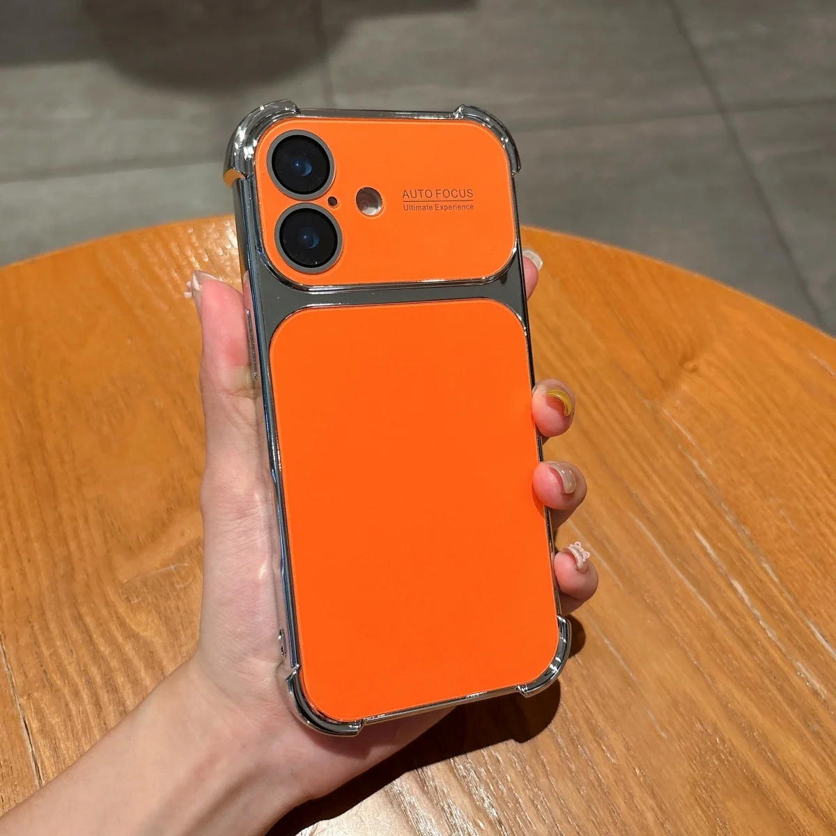 Official Plating Large Window Orange Phone Case with Four-Corner Anti-Fall Camera Protector