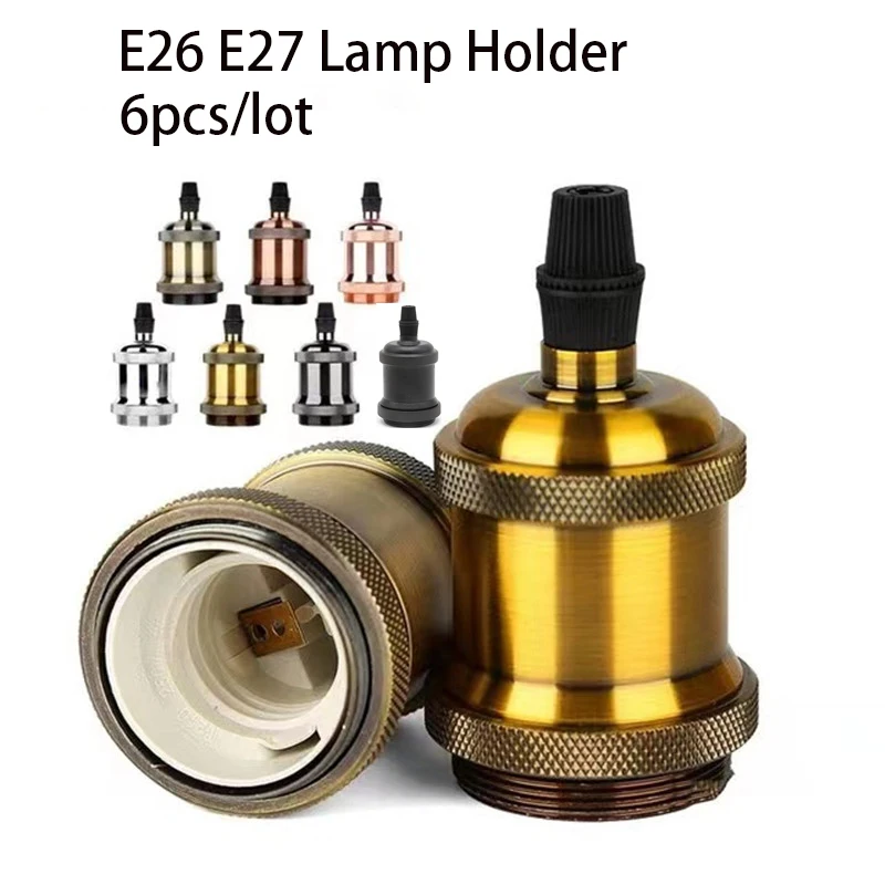 Base de lámpara de 6 piezas, portalámparas Retro E26, E27, Industrial, Edison, 220V, accesorio de portalámparas de cobre cromado