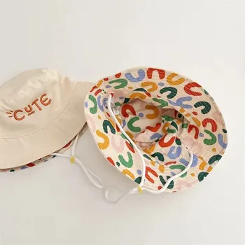 Double Sided Baby Bucket Hat Letter Embroidered Boys Girls Fisherman Cap Spring Summer Outdoor Kids Sun Hat 1