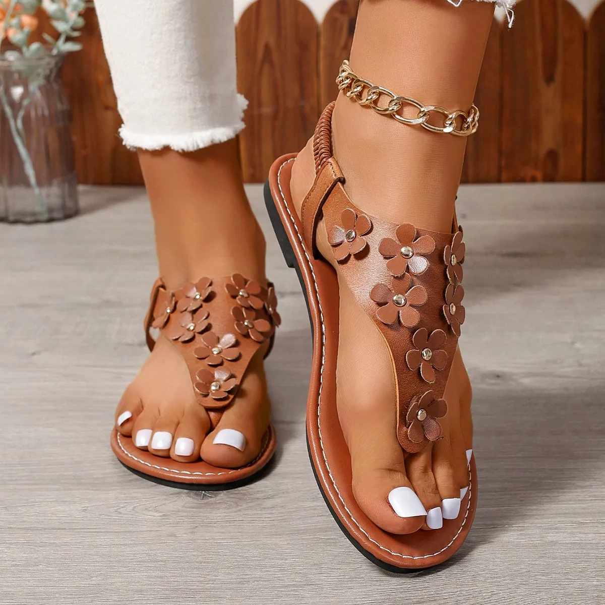 Women Flip Flop Flats Sandals Summer Designer Flower Beach Platform Casual Slippers Fashion Slingback Open Toe Mujer Slides