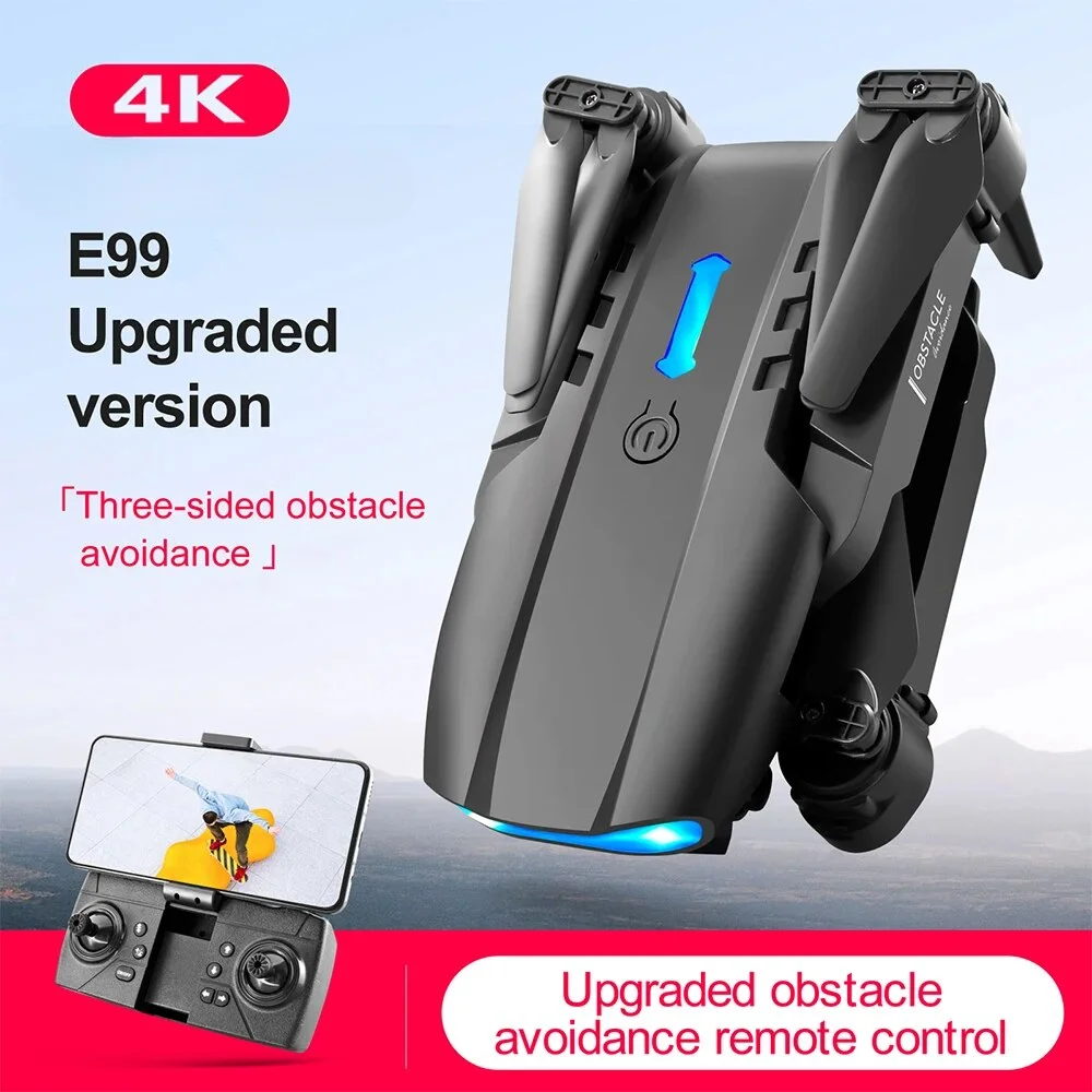 Drone E99 4K avec caméra, stabilisation altitude, télécommande, noir