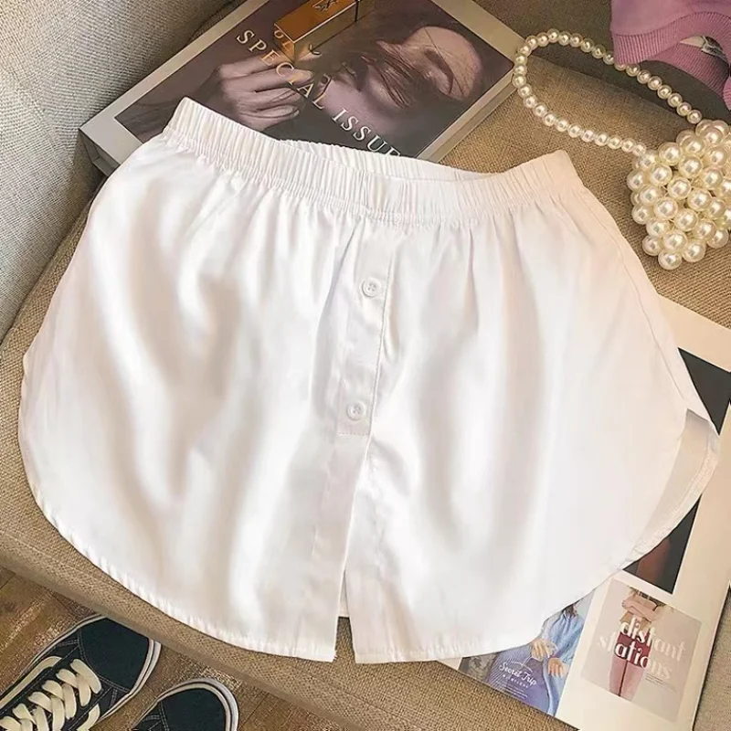 Women Underskirt Cotton Shirt Extender Irregular False Skirt Tail Girls Blouse Hem Plaid Mini Skirt Hemline for Extender Hoodies