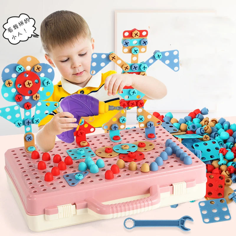 

Puzzle Assembly Screw Storage Box Simulation Electric Drill Tool Manual DIY Disassembly Screw set Building Block Toys Kids Gifts