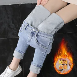 2022 Trend Women High Waist Thermal Women's Jeans Winter Warm Plush Lined Denim Pants Leggings Blue Black Female Pants Trousers