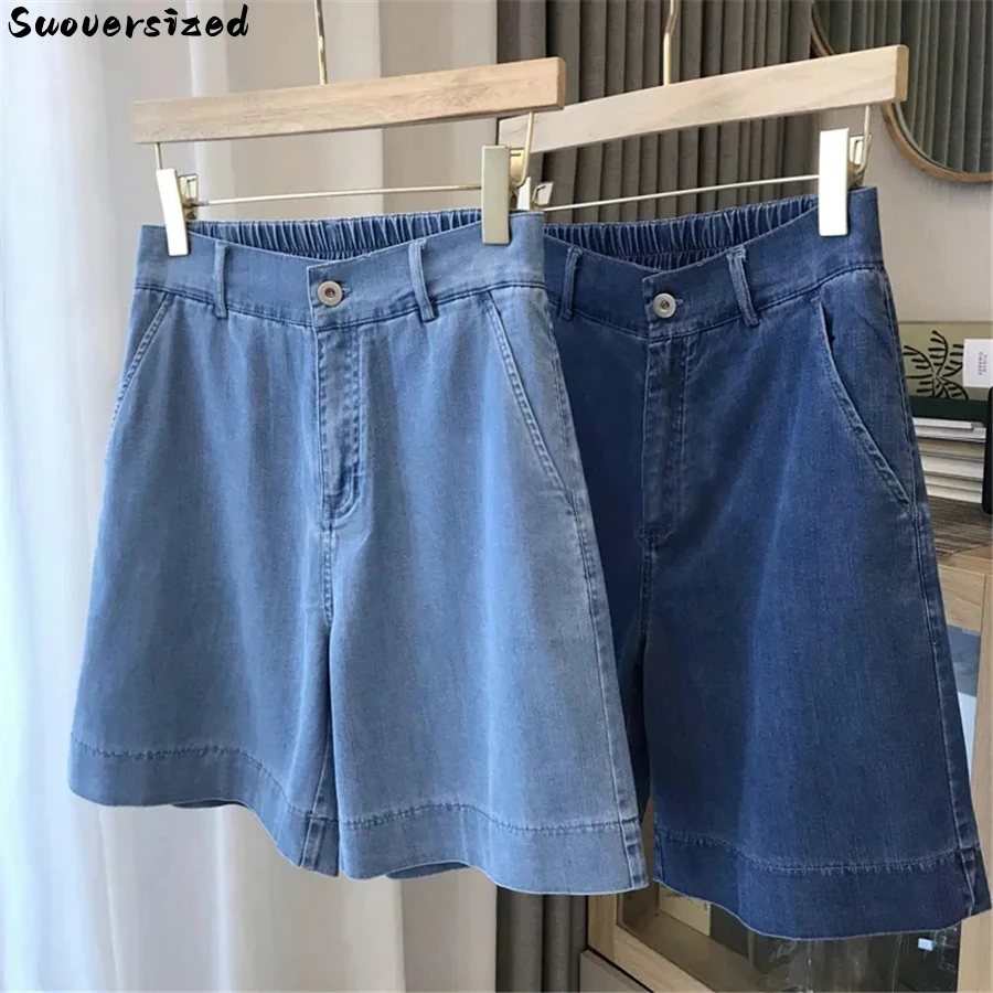 

Blue Summer Thin Jeans Shorts Elastic High Waist Denim Pants Women Baggy Pantalones Cortos Oversize 5xl Casual Wide Leg Vaqueros