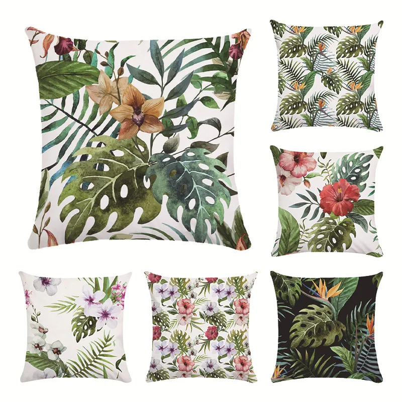 

Tropical Leaves Pillowcase Red Flowerthrow Pillow Cover Living Room Bedroom Sofa Bed Chair Pillow Case Interior for Home Decor