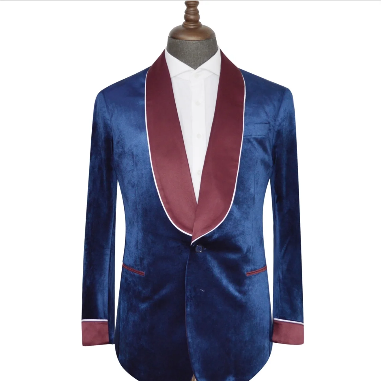 

Men Suits Slim Fit 2 Pieces Blue Velvet With Satin Lapel Blazer Black Pants Set/Warm Men's Clothes Party Wedding Prom Outfits