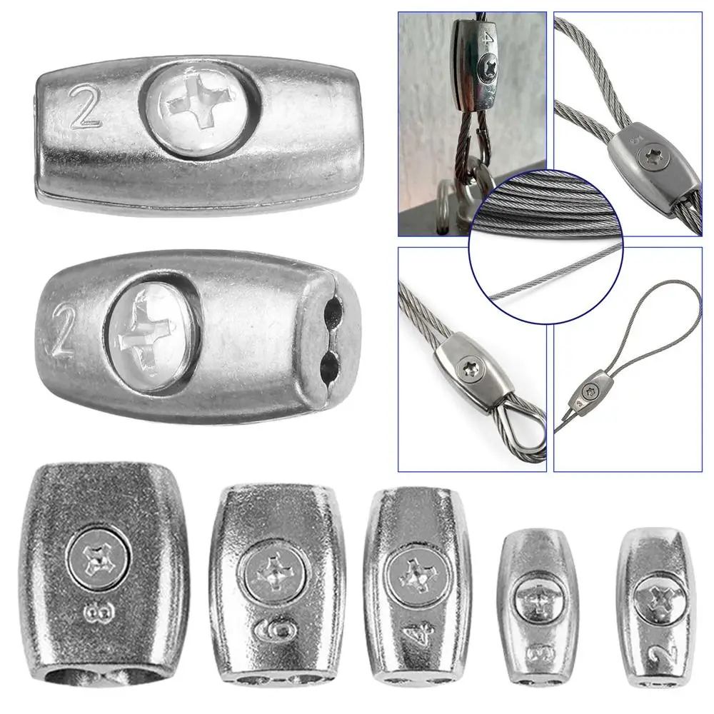1Pc Grip Clamp Wire Rope Sleeve Silver Zinc Alloy Fixing Clip Wire Ferrules Hardware Double Hole Cable Clip Steel Wire Rope