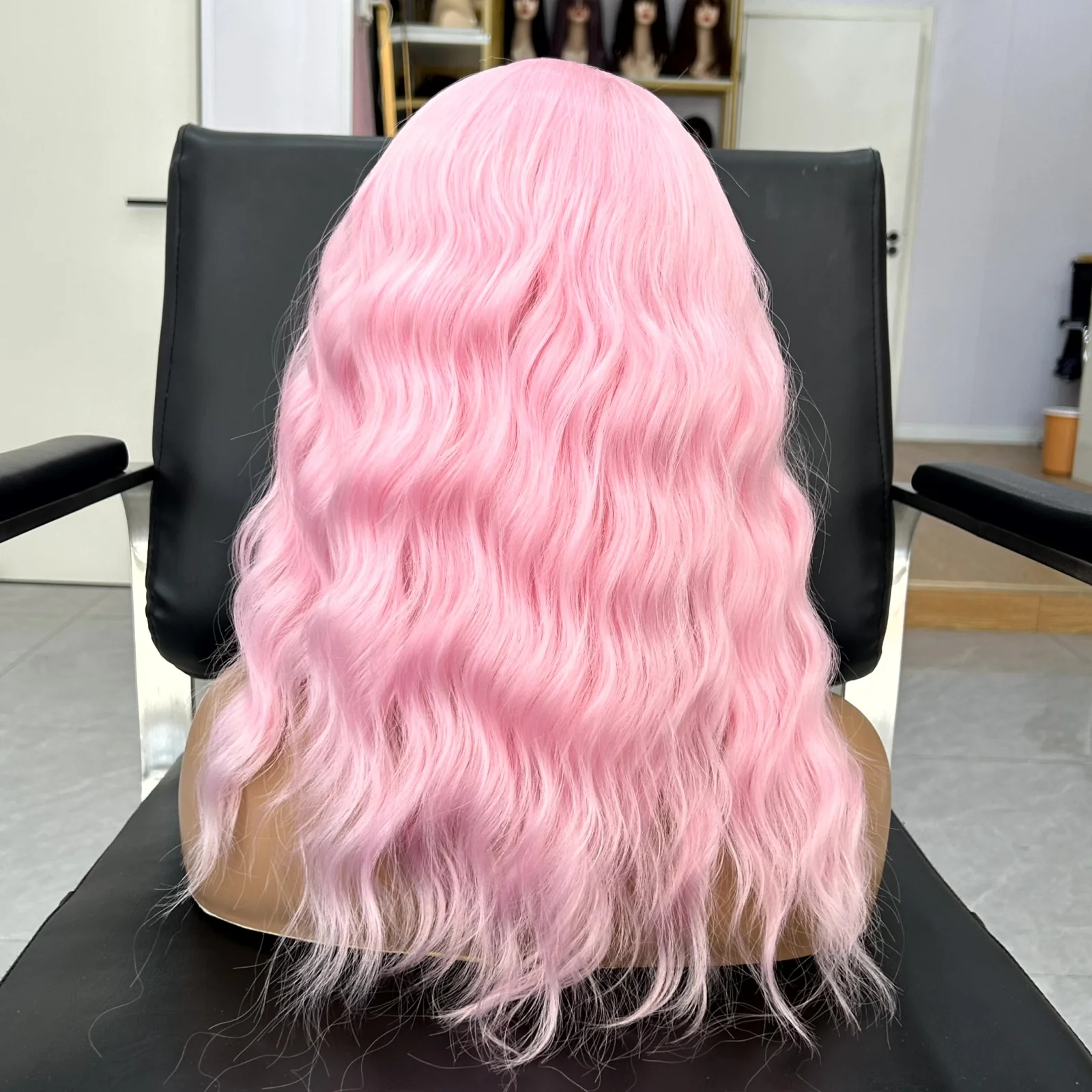 Pink Synthetic Short Curly Wavy Bob Wig For Women Shoulder Length Free Part Natural Curly 13x4 Lace Front Wigs