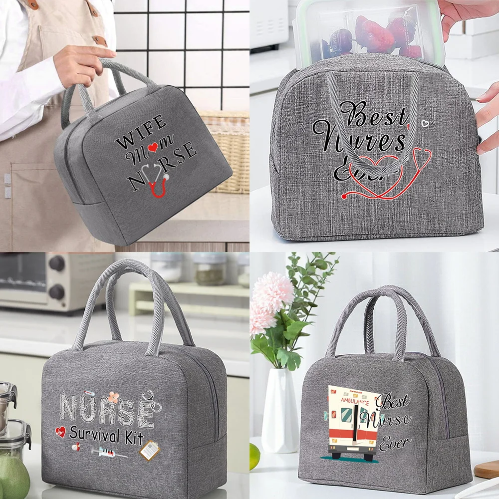 Thermal Food Picnic Lunch Box Insulated School Child Tote Lunch Bags for Work Nurse Pattern Cooler Bag for Women Handbags